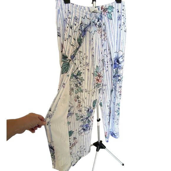 Anthropologie Greylin Wide Leg Pants Lined Stripes Floral Style KP5523A Size Med - Picture 3 of 15